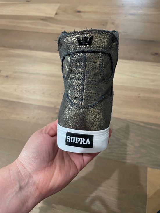 Supra Shiny Gold Punk Rock Biker High Top Boots Metallic Leather Lace Size 6 main image 7